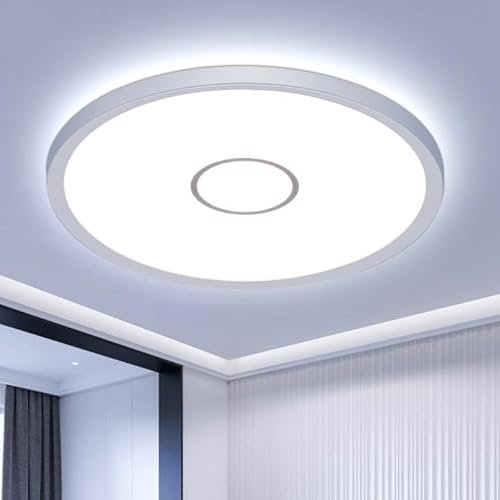 Kuwork Led Deckenleuchte Rund, Badezimmer Deckenlampe IP44 Wasserdichte, 6500K Flach Panel-Licht für Schlafzimmer Küche Büro Wohnzimmer, 24W 30CM