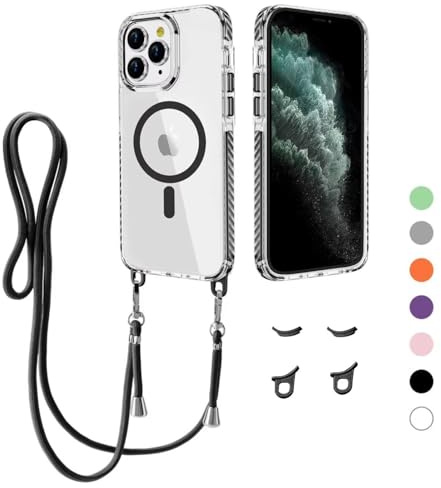 MBSLFY Handyband Handyhülle für iPhone 12 Pro Max Hülle mit Band [Kompatibel mit Magsafe] Transparente Magnetisch Handyhülle mit Abnehmbar Schutzhülle kompatibel mit iPhone 12 Pro Max, Schwarz