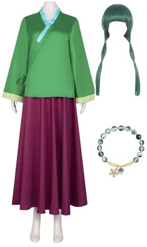 Cemaxjo Apothecary Diaries Cosplay Maomao Grün Kleid Zubehör Anime Cos Jinshi Kostüm Perücke Kleid Outfits (Grün + Armband, X-Large)