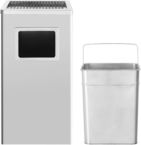 HUOLE Poubelle à Cendrier d'Hôtel Poubelle de Recyclage Ordure Déchet Extérieur Ecole Unité Bureau Restaurant Hôpital-Argent (1 PC) 30 * 24 * 60cm-48L