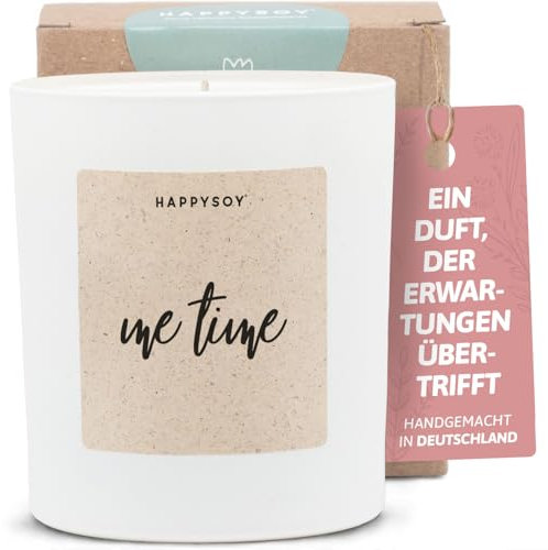 Geschenke für Frauen - Duftkerze mit Spruch - me time, Entspannung, Geschenk Freundin, Geschenkideen - Handgemachte Kerze - Sojawachs - Weiß