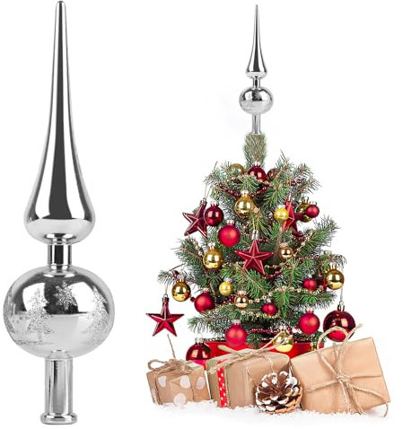 Christbaumspitze Silber, Weihnachtsbaumspitze, Tannenbaum Spitze Silber für Weihnachten, Baumspitze Weihnachten, 24 cm Hoch