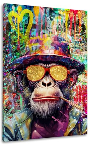 Pop Art Affe mit Sonnenbrille Wandbild Leinwandbild Kunstdruck XL Wanddeko Größe 40x60x2cm