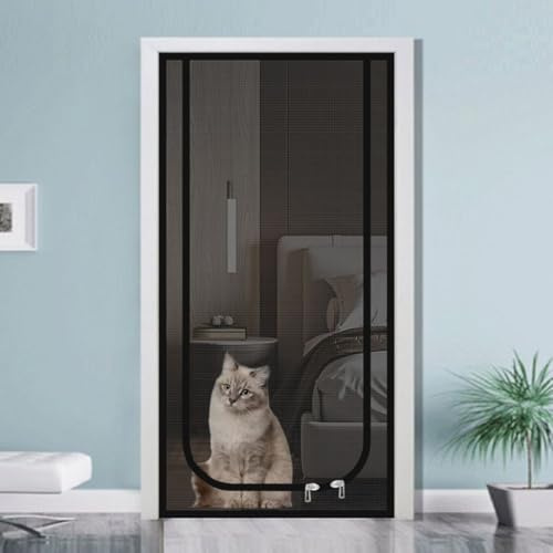 Porte moustiquaire renforcée for chat, moustiquaire for porte for chat, moustiquaire en maille avec fermetures éclair à double sens, porte moustiquaire robuste et amovible for chat(Black,95x195cm)