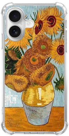 LopeyKirt Vincent Van Gogh Paintings Pattern Print Case for iPhone 16,Sunflowers Artsy Cover Fit for iPhone 16 for Women Men Girls,Unique Design TPU Bumper Cover Case