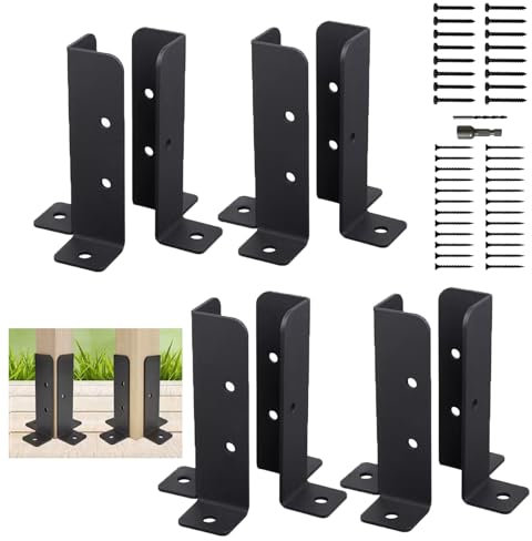 WIRSHO 8 PCS Adjustable Wood Fence post brackets Fits 1.5x1.5, 2x2, 2x4, 4x4 Post, Heavy Duty Post Base with Screws & Punch for Deck Railing Mailbox pergola brackets Repair Kit