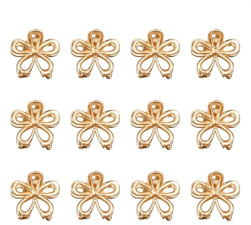 Lot de 12 petites pinces à cheveux en métal - Petites pinces à cheveux en forme de fleur creuse - Pinces à cheveux fines antidérapantes pour femmes et filles - Doré