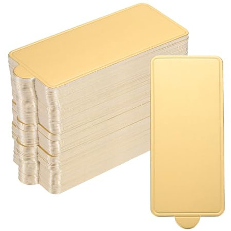 sourcing map 100pcs Mini Cake Boards, Mousse Cake Cardboards Rectangle Cake Bases Plates Cupcake Dessert Displays Base Tray for Cakes, Dessert Base (Gold)