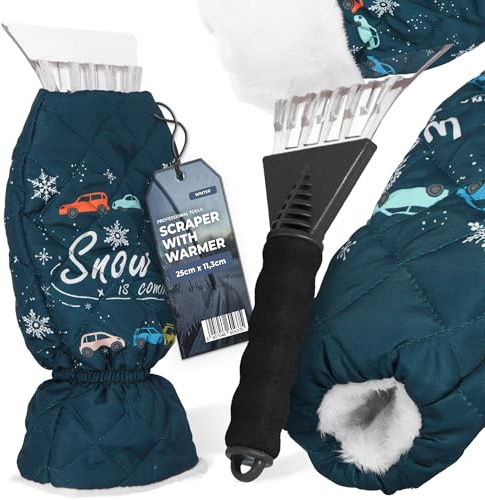 Instalguru Eiskratzer Auto 25 cm Gefüttertem Handschuh Warmen Fell EIS Wärmender Grün Eisschaber Kratzer Scheibenkratzer Eisbrecher Schneekratzer Schnee Eiskratzerhandschuh