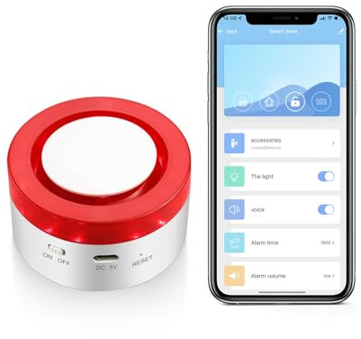 Chatthen Security Sirene, WiFi Alarmanlage Haus mit 120dB Ton und Licht, Innenalarm für Haussicherheit und Smart Home Automation, Tuya Smart/Smart Life Control, kompatibel mit Alexa/Google Assistant