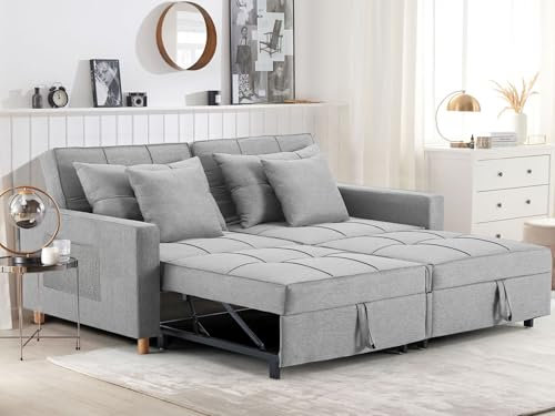 UNIONLINE Sofa Bed Sleeper Pull Out Convertible, 2-Seater 3-in-1 Sofa Couch Chair Bed with Adjust Backrest for Adults Living Room, Apartment, Bedroom(Grey)