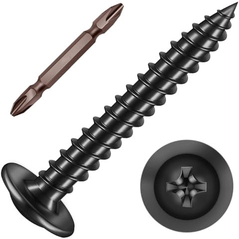 ORTAVA Lot de 50 vis à bois M3 x 18 mm à tête plate avec disque cruciforme avec foret Noir