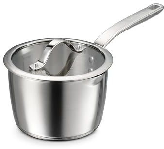 Tramontina Tempo - Sartén pequeña de acero inoxidable con base de triple capa de 2 cuartos de galón con tapa de vidrio, cacerola lista para inducción, apta para horno, lavavajillas