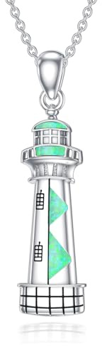Opal Leuchtturm Halskette Sterling Silber Grün Opal Leuchtturm Anhänger Ozean Schmuck Geburtstags Geschenke für Damen
