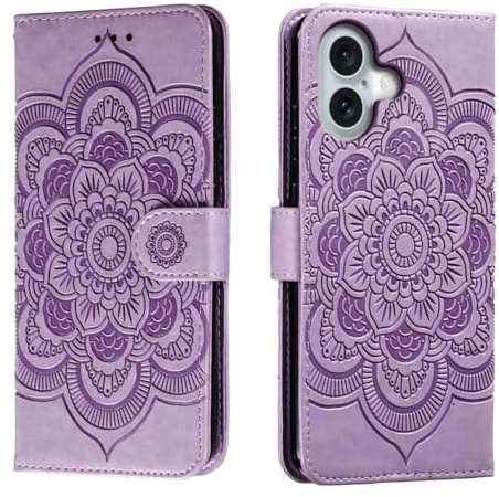 shingtomua Wallet Case for iPhone 16, Card Holder, Purple | Wallet Case with Card Holder and Stand, Magnetic Closure, Flip Folio, Soft PU Leather, Shockproof