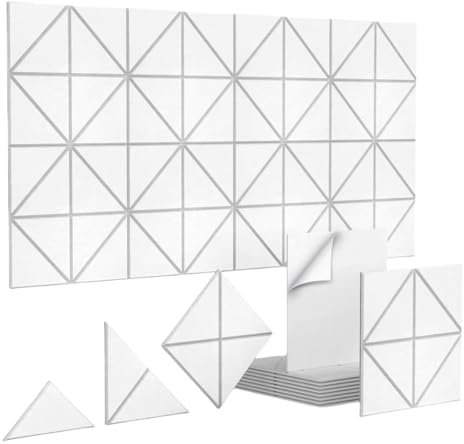 12 Stück Akustikplatten Selbstkleben, Hohe Dichte Schallabsorber für Decken-/Tür-/Wanddekoration und Akustische Behandlung, Studio/home/Gaming Deko (Weiß)