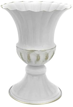 IWOWHERO Blumenvase Für Den Tisch Eisen Vintage-Stil Blumenhalter Hochzeitsdeko Weiße Emaille Und Goldrand