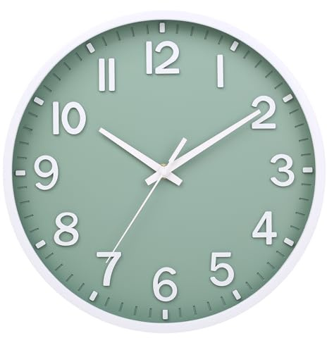 Moiubik Wall Clock 8 Silent Non-Ticking,Modern Wall Clocks Battery Operated for Living Room Bedroom Kitchen Office Classroom Decor(green white)