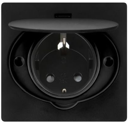 Miratic Enchufe Empotrable Hermético IP44 - Enchufe Pared Empotrable Tipo Schuko 1x2P+T (Negro)