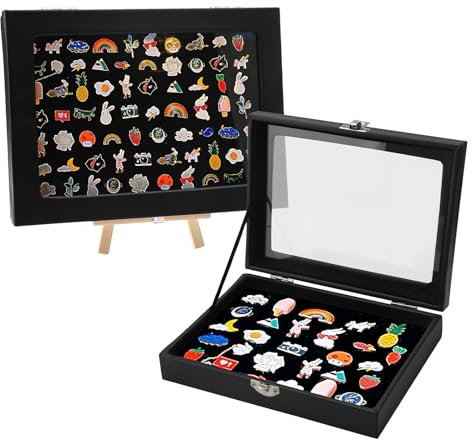 Schwarzem Samt Anstecknadel Vitrine,Pin Collection Vitrine Mit Durchsichtigem Orden aufbewahrung Für Anstecknadeln Aus Samt Mit Holzhalterung Und Eisenverschlüssen Für Sammelnadeln