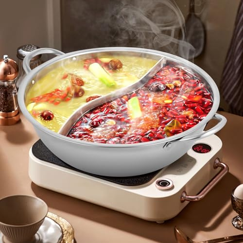 28cm Edelstahl Hot Pot, Dual Shabu, Küche Hot Pot Kochen Suppe Divider Shabu Topf Kochgeschirr aus Edelstahl, für Induktionsherde Gasherde und Backöfen