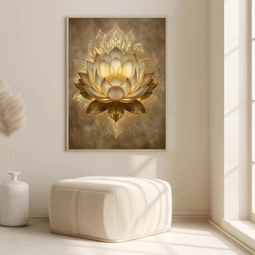 HMXQLW Leinwandbilder Golden Zen Lotus Meditation Poster Kunstdrucke Deko Ohne Rahmen,für Schlafzimmer Wohnzimmer Wohnung Wanddeko (60X80CM,B)