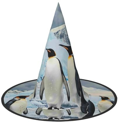 LRHCNZDCP Pinguine auf dem Eisberg bedruckter Halloween-Hexenhut für Damen und Herren, festliche Partys, Cosplay, Halloween-Zubehör, 3 Stück