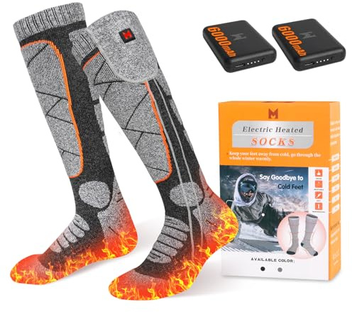 EIHBIEA Heated Socks, 5V 6000mAh Rechargeable Heated Socks for Men & Women, Electric Socks with 3 Heating Levels for Winter, Skiing, Hunting, Camping, Hiking, Cycling, Outdoor Work