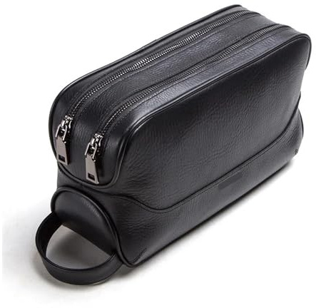 Leder Herren Kosmetiktasche Kulturbeutel Vintage Schminktaschen Reiseveranstalter(Black)