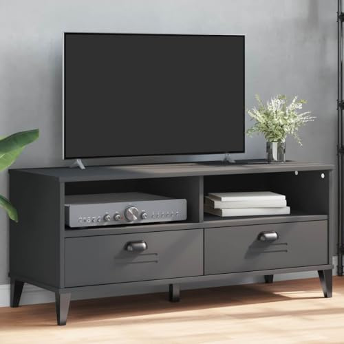 Tonture Meuble TV VIKEN Gris Anthracite Bois d'ingénierie 106x40x46,5 cm avec tiroirs et Compartiments pour Rangement Salon Chambre Design Industriel Moderne