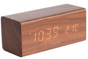 Karlsson Wecker Block - Dunkles Holz - 16x7,2x7cm - Rechteck - Holzfurnier - Wecker für Schlafzimmer