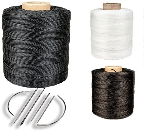 Ledergarn aus Polyester 1,0 mm gewachst 430m + Nadelsortiment 6-teilig - Werkstatt, Haushalt, Hobby | Halbrundnadel,Ledernadel,Polsternadel,Segelnadel,Packnadel,Teppichnadel (schwarz)