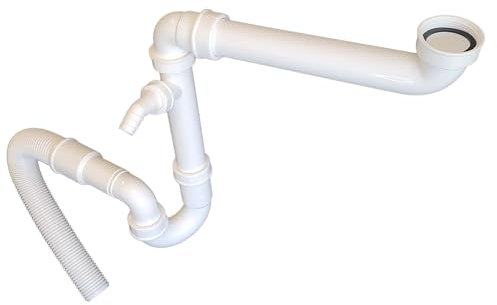 tecuro Raumspar - Spülen Siphon Geruchsverschluss Anschluss 1 1/2 Zoll, mit flexiblen Ablaufschlauch - 40/50mm Wandanschluss