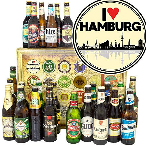 I love Hamburg / 24 x Bier Welt und DE/Hamburg Geburtstagsüberraschung/Bier Adventskalender 2024 2025 Männer