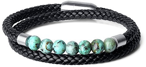 COAI Geschenkideen Glücksarmband Lederarmband aus Afrikanische Türkis Wickelarmband in Größe L für Damen und Herren