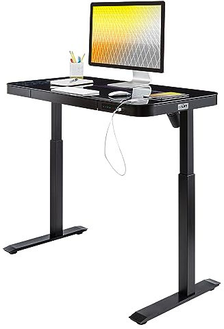 Seville Classics AIRLIFT Höhenverstellbarer Tisch, Gehärtetes Glas, Schwarz, 121 x 61 cm