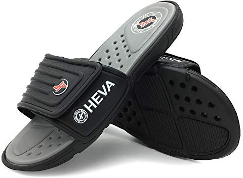 HEVA Men's Slide Sandals Fashion Open Toe Beach Pool Slippers, 7 UK, Black Grey