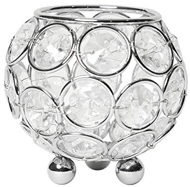 Elegant Designs HG1004-CHR Elipse Crystal Circular Bowl Candle Holder, Flower, Wedding Centerpiece, Favor, 3 Inch, Chrome Dekorativer Kerzenhalter/Vase, 3.25 Inch