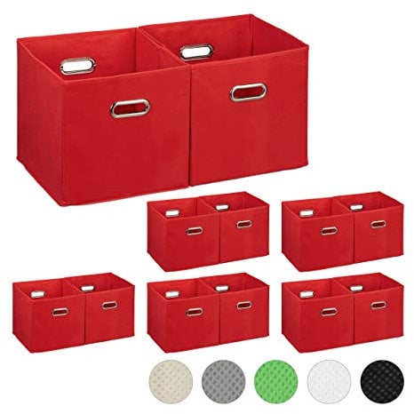 12 x Aufbewahrungsbox, Regalkorb ohne Deckel, Faltkiste mit Griff, Regalbox faltbar, Stoffbox quadratisch, 30 cm, rot