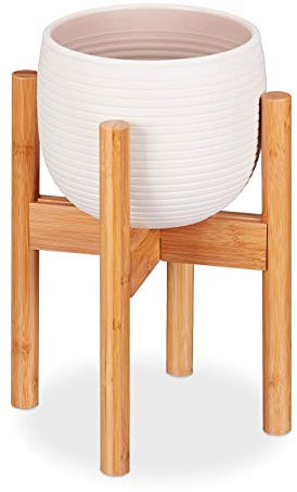 Relaxdays Soporte Macetas, Pie para Plantas, Hasta 32 cm, Patas Macetero, Ajustable, Bambú, 1 Ud., 35,5 cm, Marrón Claro
