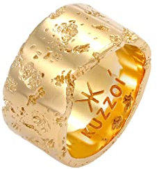 Kuzzoi Herrenring (12.5 mm) Massiv Handgeschmiedet, Bandring für Männer aus 925 Sterling Silber vergoldet, Goldener Silberring gehämmert, Ring im Rustikal Look, Ringgröße 66, 0607613120_66