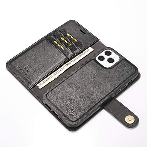 for iPhone 12 Pro Genuine Leather Wallet Case, Detachable 2 in 1 Split Leather Wallet Phone Cover,Magnetic Pouch Shell