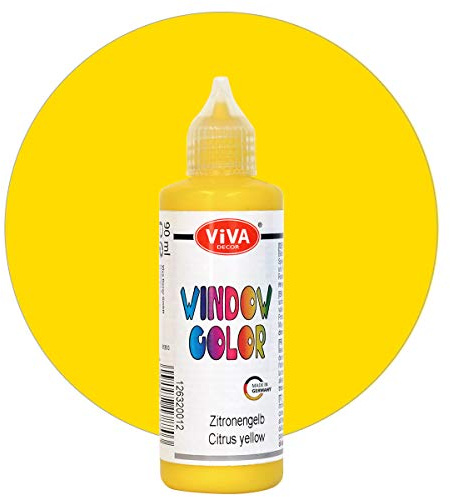 Viva Decor Window Color (Zitronengelb, 90 ml) Fenstermalfarben für wieder abziehbare Bilder und Sticker für Deko, Spiegel, Fliesen, Vasen und Fenster - Made in Germany