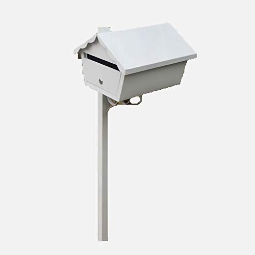 FYZS Mailbox Retro Vertikale Mailbox Zeitungskasten Villa Outdoor Landing Rain Outdoor Garden Mailbox Mailbox, weiß Europäische Eisen Briefkasten, Amerikanische Landschaftstil (Color : White)