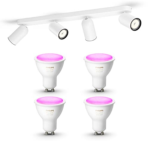 Philips Hue Pongee Aufbaustrahler (Weiß) - 4-Flammig - Weiß/Farbe | Deckenstrahler - GU10 - Hue White and Color Ambiance