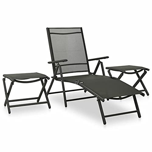 Tidyard 3-TLG. Sonnenliege Set mit Beistelltisch, Gartenliege Relaxliege Liegestuhl Gartenmöbel Textilene und Aluminium Anthrazit