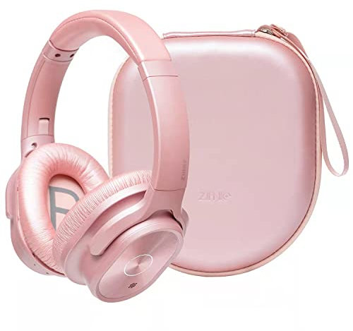 ZIHNIC Noise Cancelling Headphones Bluetooth 5.3, Lightweight Wireless Headset Over-ear with Low Latency Game Mode,Long Playtime (Rose)