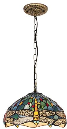 Barocke Libelle Pendelleuchten Tiffany Stil Glasmalerei Hängelampe Mediterrane antike Inselleuchte für Esszimmer Wohnzimmer Cafe Bar, 12-Zoll,B