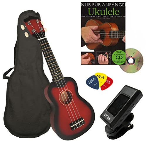 SOPRAN UKULELE 21 - ROT-SCHATTIERT - STARTER SET INCL. NYLONTASCHE - SCHULE - TUNER - PIKS
