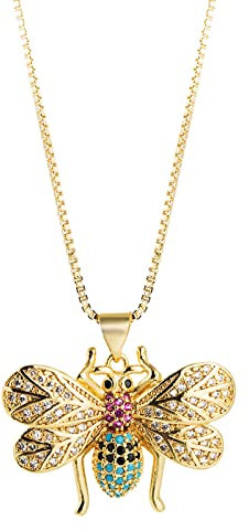 Vipomkowa Circle Letter Necklace Inlaid Necklace Bee Pendant Zircon Three- Pendant Necklace Bee Personalized Colored Fashion Trend Copper Necklaces & Pendants Rose Gold Paper Clip Necklace